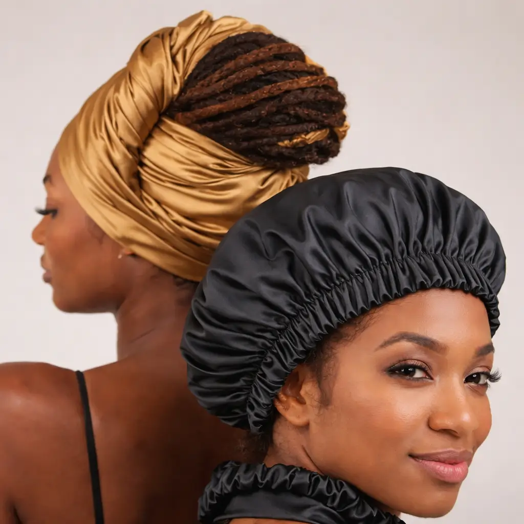 Protection des locks avec bonnet et turban en satin – coiffure afro en Guadeloupe